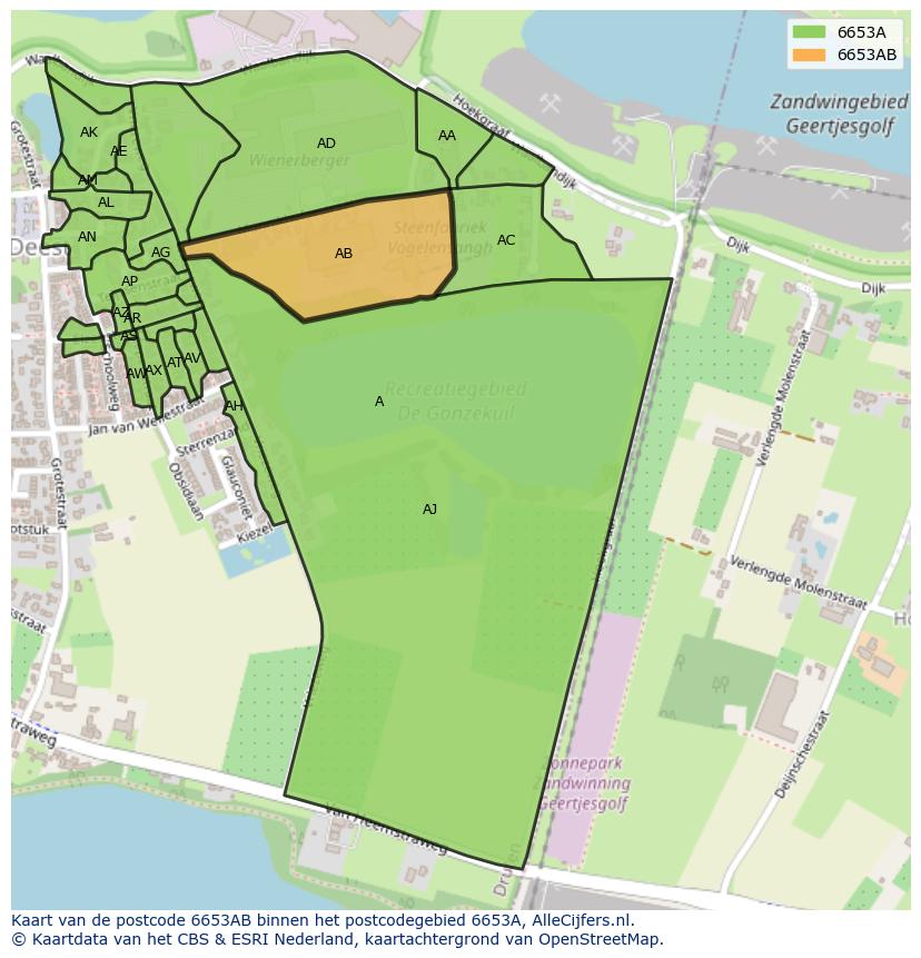 Afbeelding van het postcodegebied 6653 AB op de kaart.