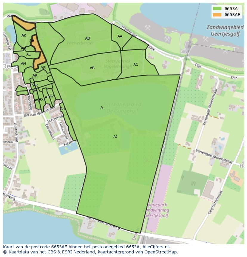 Afbeelding van het postcodegebied 6653 AE op de kaart.