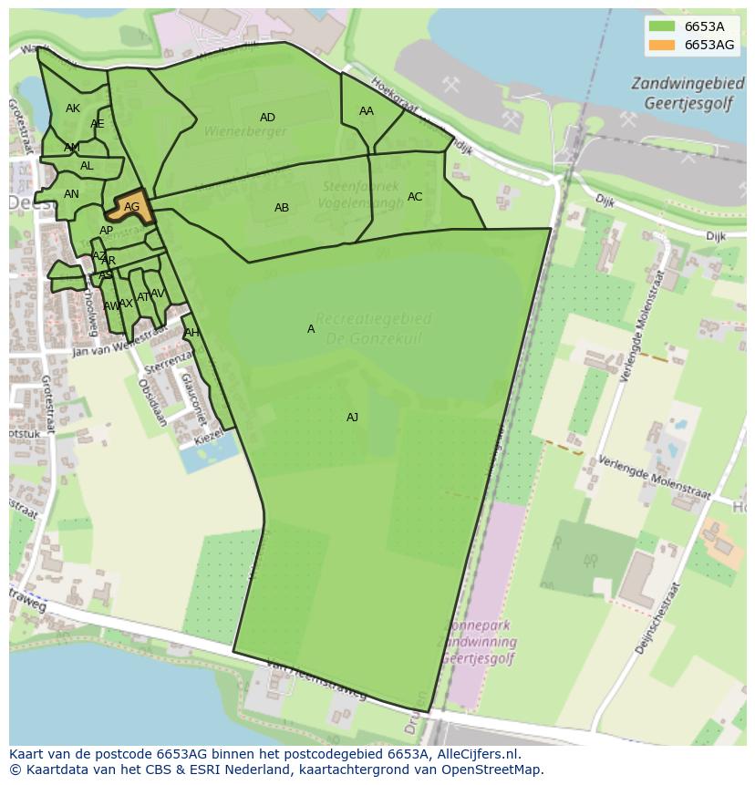 Afbeelding van het postcodegebied 6653 AG op de kaart.