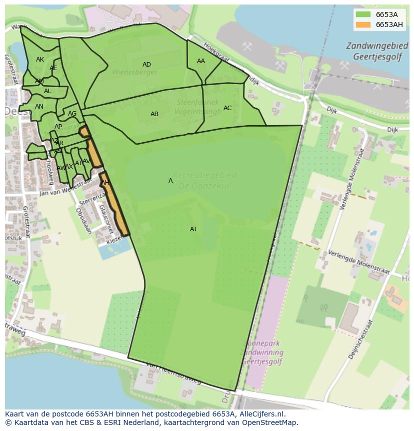 Afbeelding van het postcodegebied 6653 AH op de kaart.
