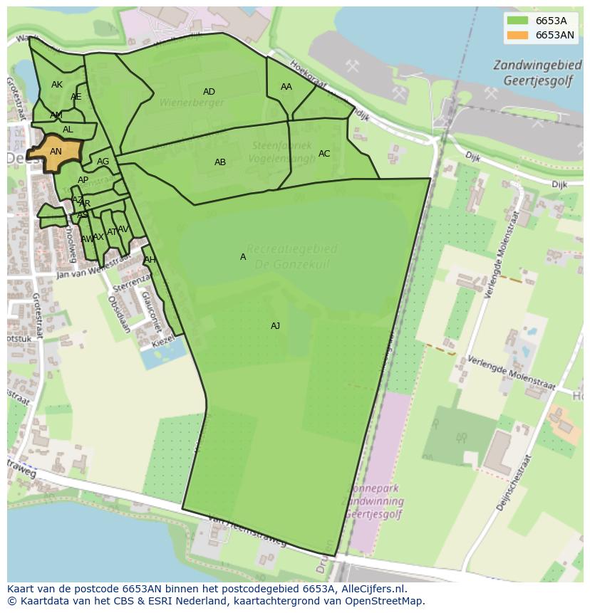 Afbeelding van het postcodegebied 6653 AN op de kaart.
