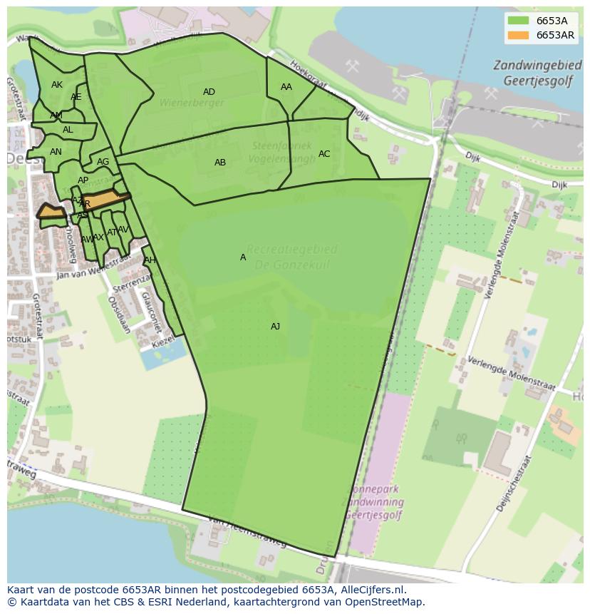Afbeelding van het postcodegebied 6653 AR op de kaart.