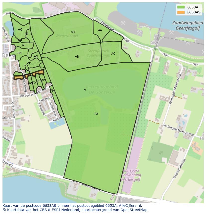 Afbeelding van het postcodegebied 6653 AS op de kaart.