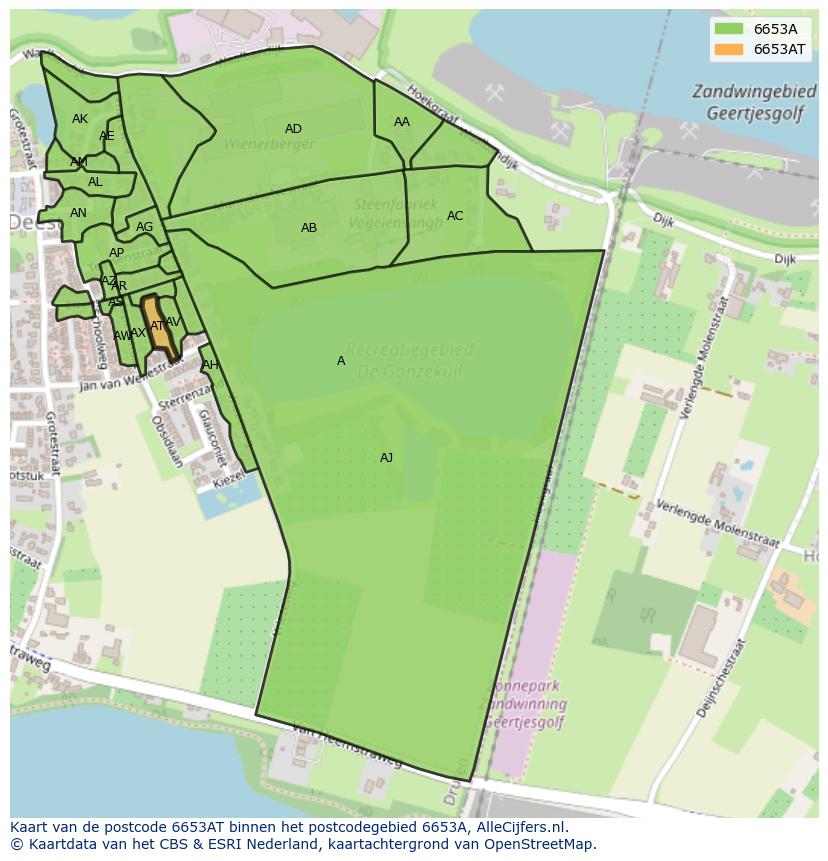 Afbeelding van het postcodegebied 6653 AT op de kaart.