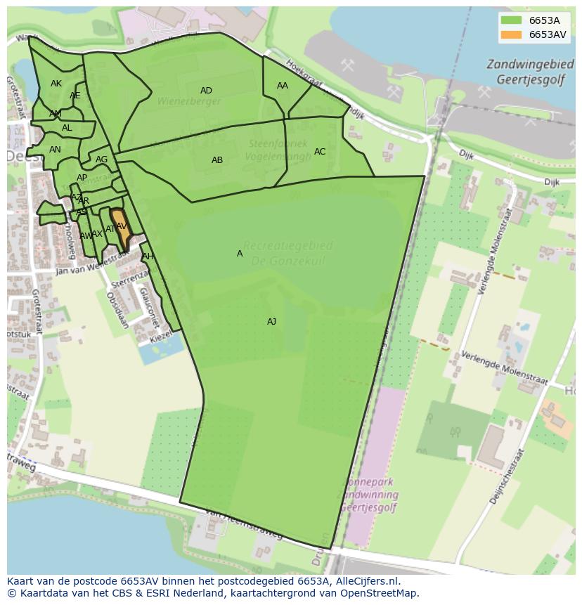 Afbeelding van het postcodegebied 6653 AV op de kaart.