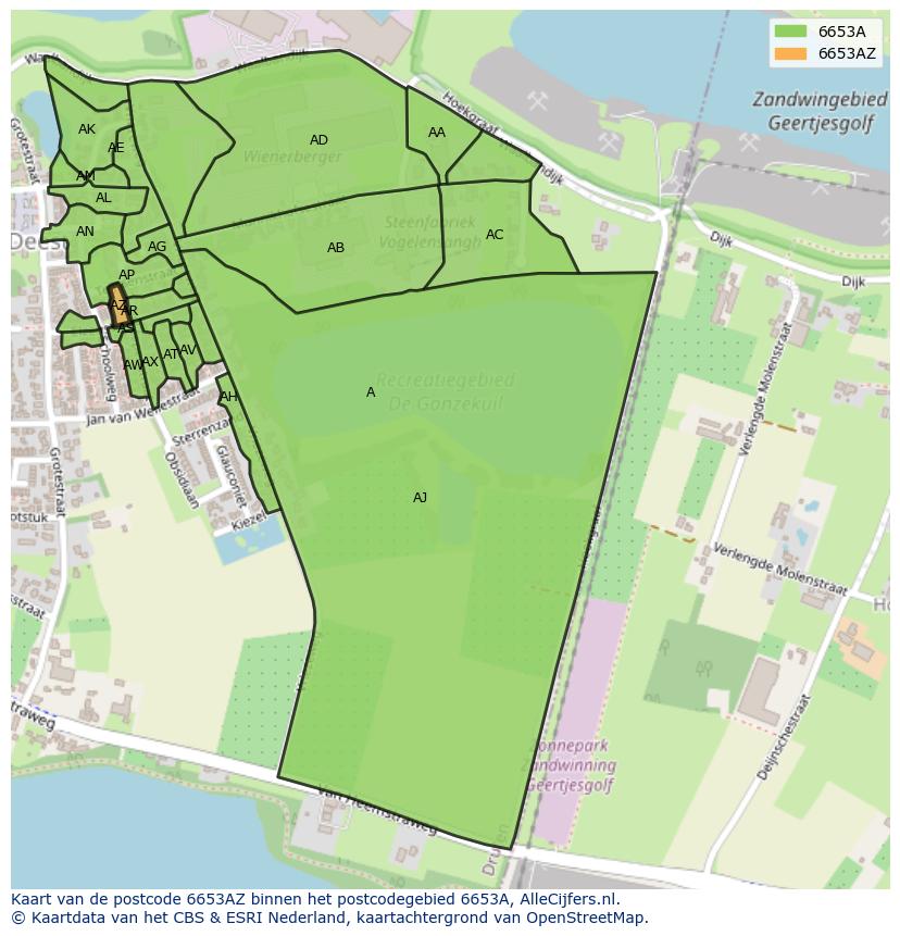 Afbeelding van het postcodegebied 6653 AZ op de kaart.