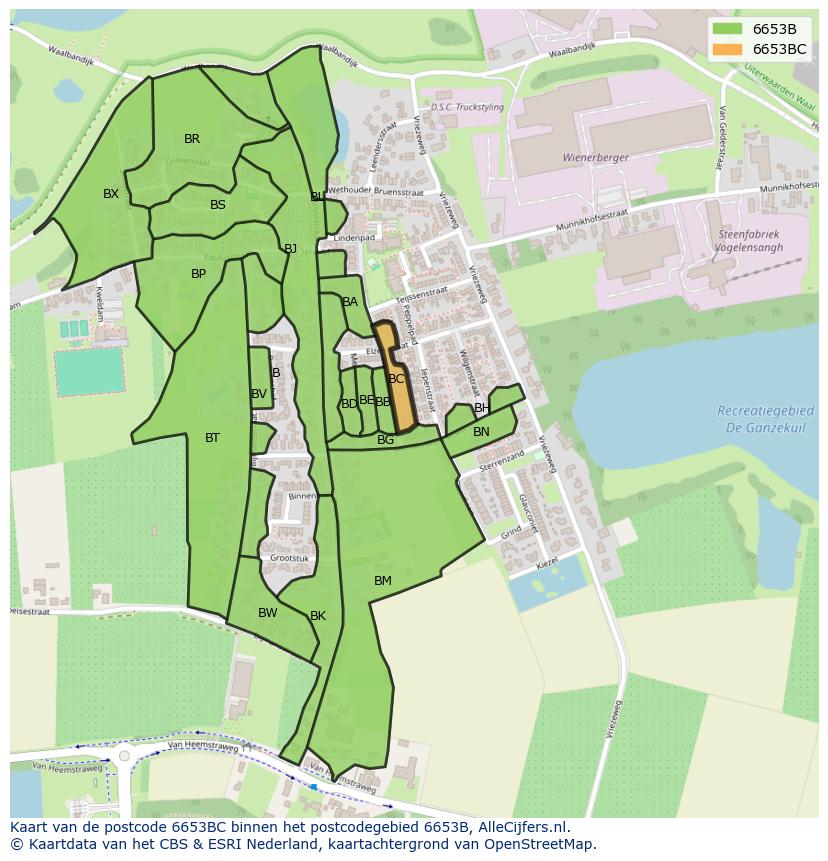 Afbeelding van het postcodegebied 6653 BC op de kaart.