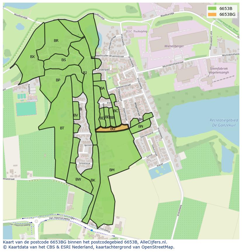 Afbeelding van het postcodegebied 6653 BG op de kaart.