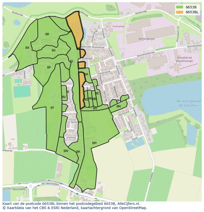 Afbeelding van het postcodegebied 6653 BL op de kaart.
