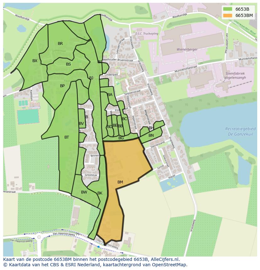 Afbeelding van het postcodegebied 6653 BM op de kaart.