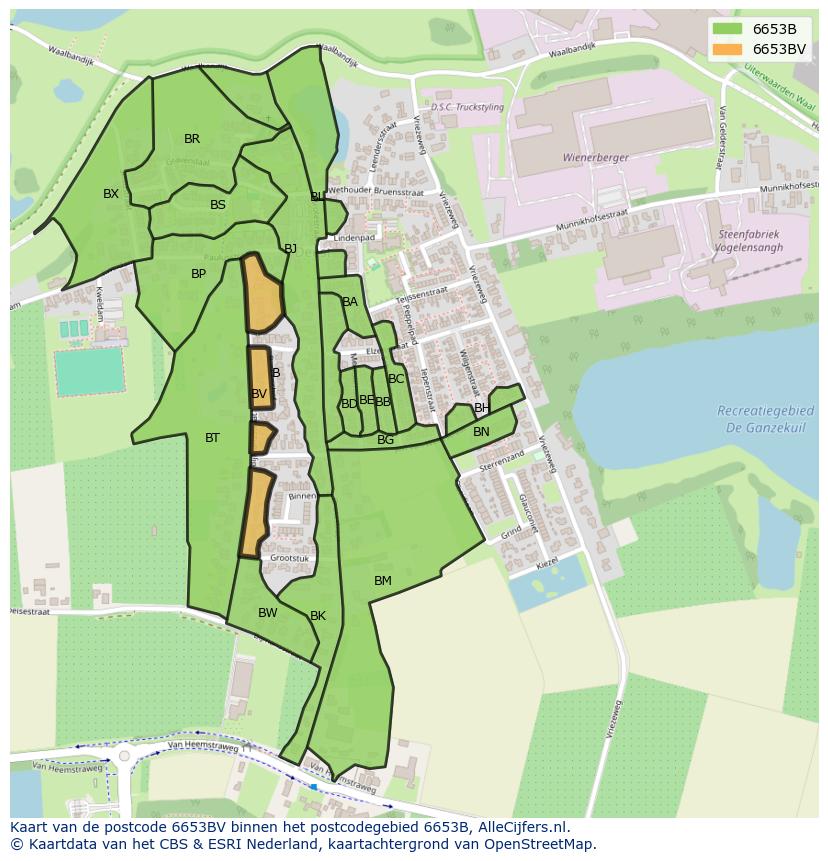 Afbeelding van het postcodegebied 6653 BV op de kaart.
