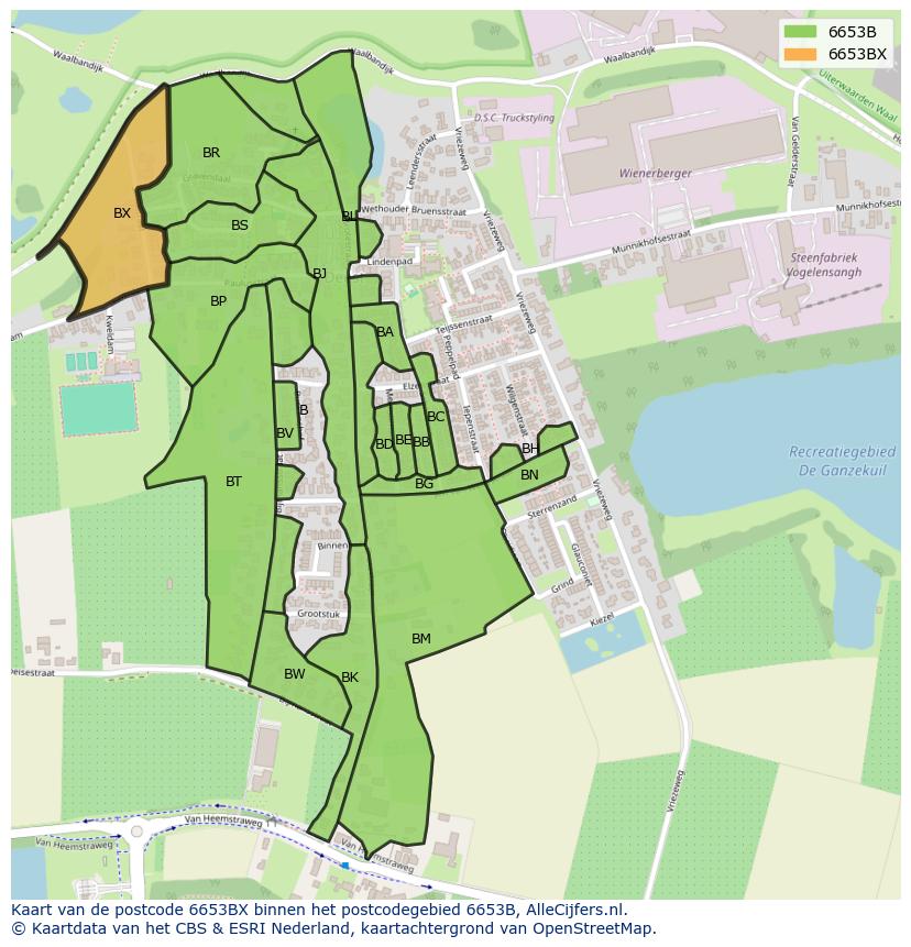 Afbeelding van het postcodegebied 6653 BX op de kaart.