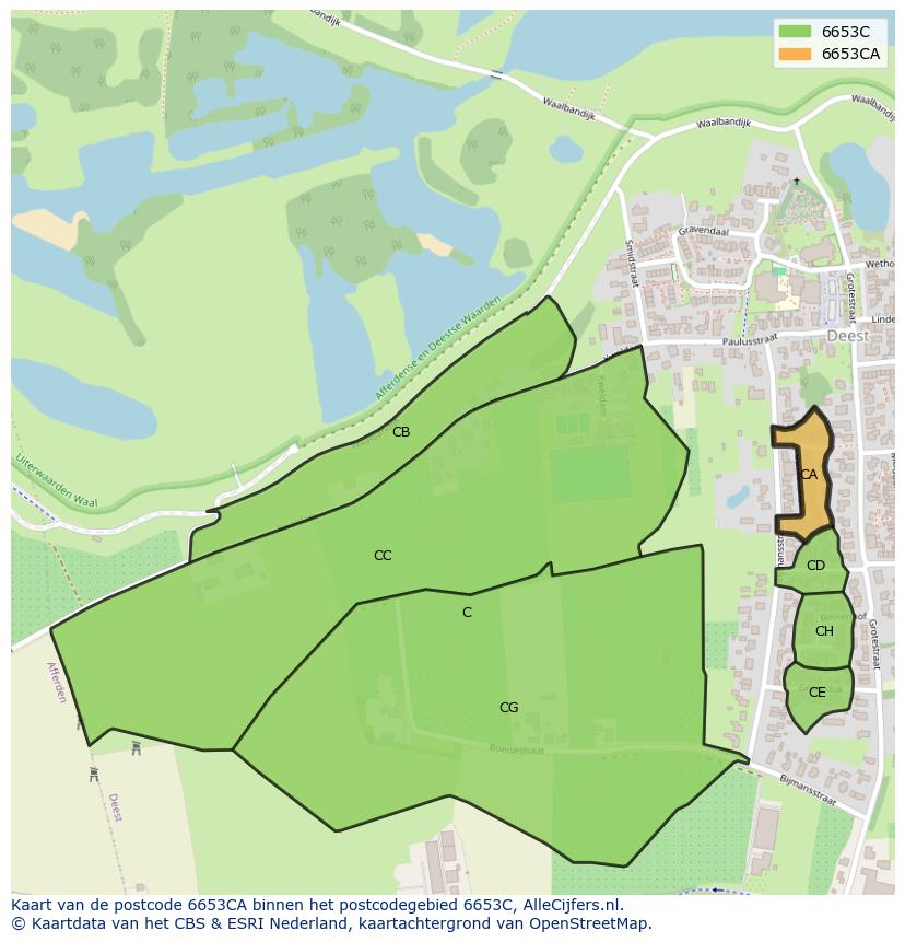Afbeelding van het postcodegebied 6653 CA op de kaart.