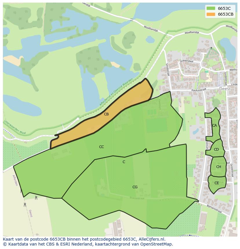 Afbeelding van het postcodegebied 6653 CB op de kaart.