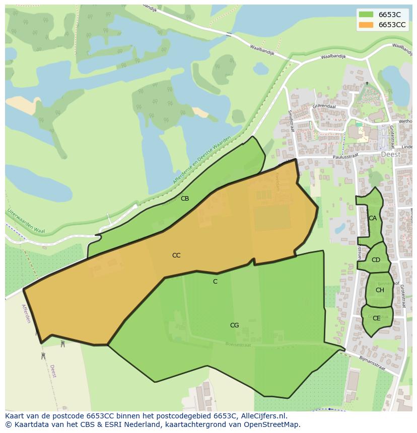 Afbeelding van het postcodegebied 6653 CC op de kaart.