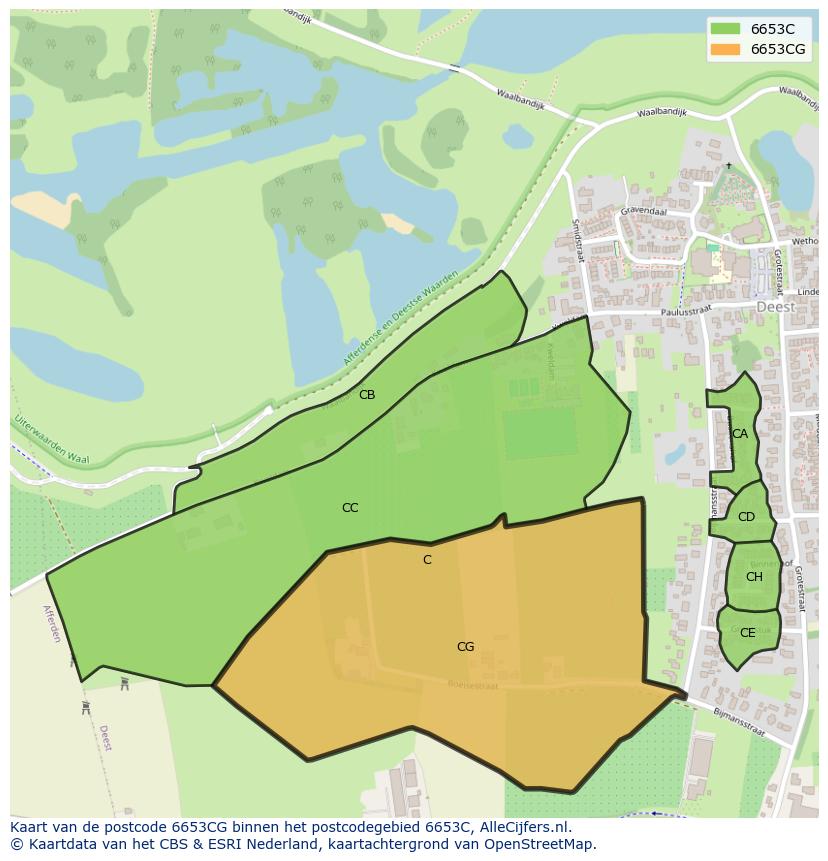 Afbeelding van het postcodegebied 6653 CG op de kaart.
