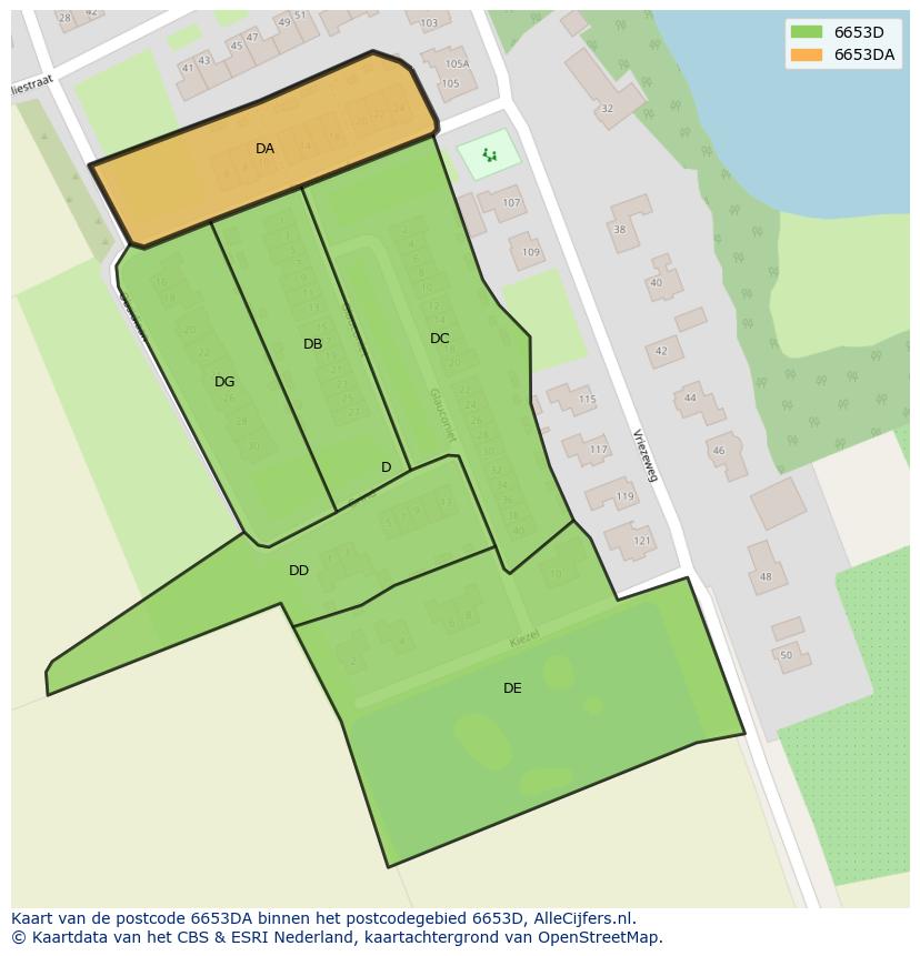 Afbeelding van het postcodegebied 6653 DA op de kaart.