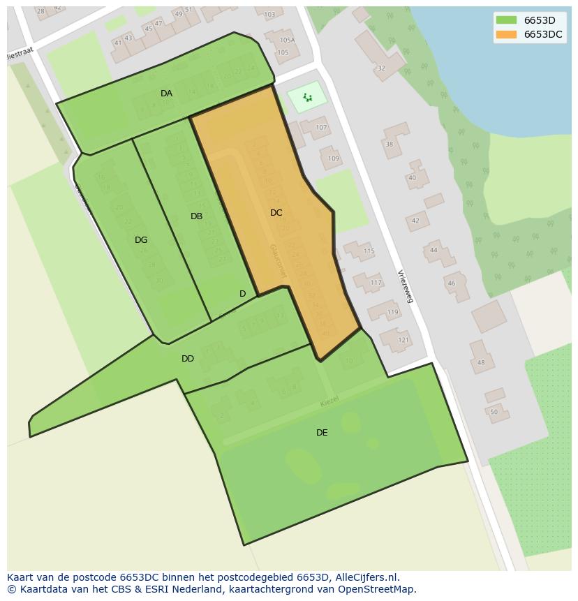 Afbeelding van het postcodegebied 6653 DC op de kaart.
