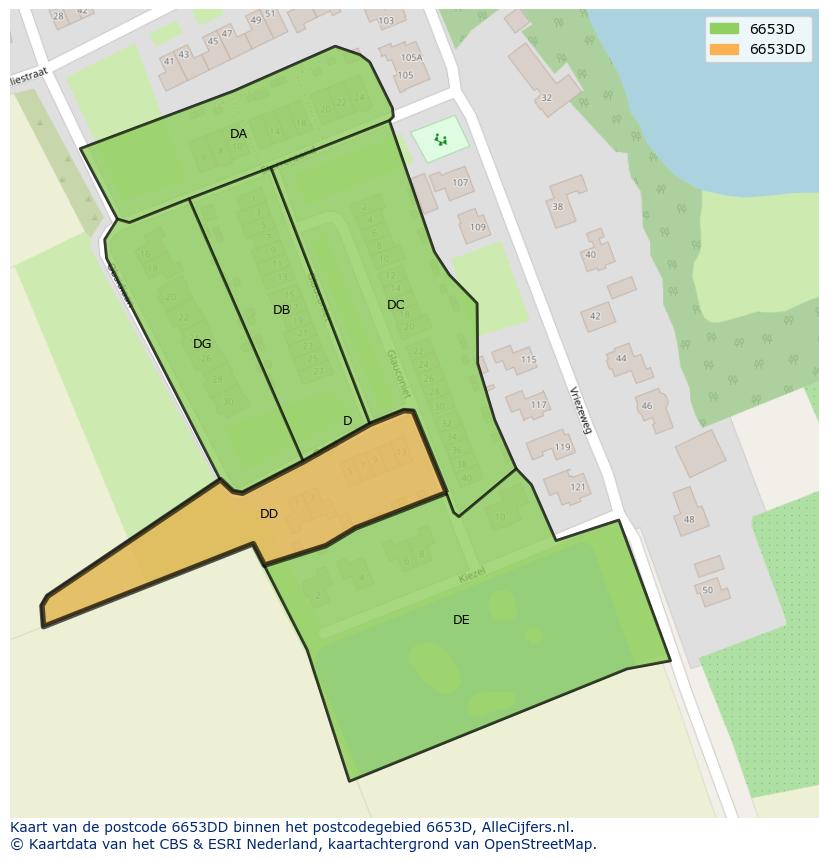 Afbeelding van het postcodegebied 6653 DD op de kaart.
