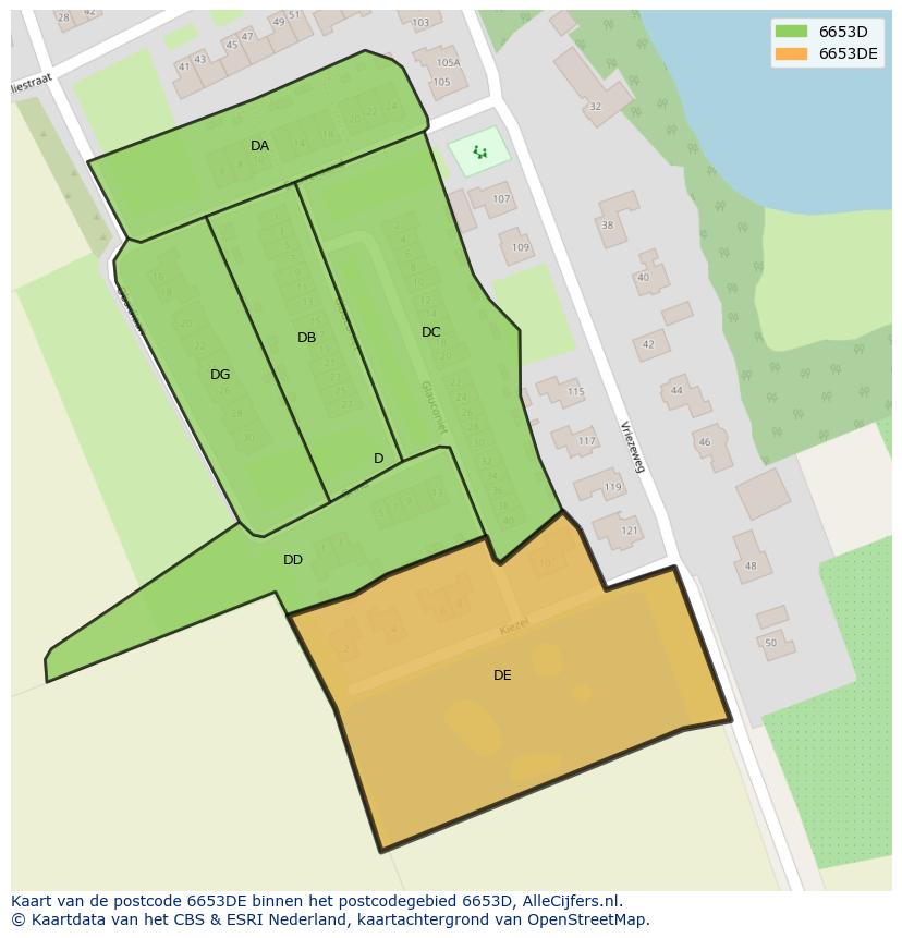 Afbeelding van het postcodegebied 6653 DE op de kaart.