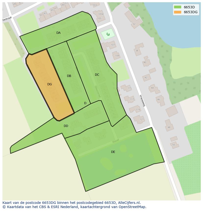 Afbeelding van het postcodegebied 6653 DG op de kaart.