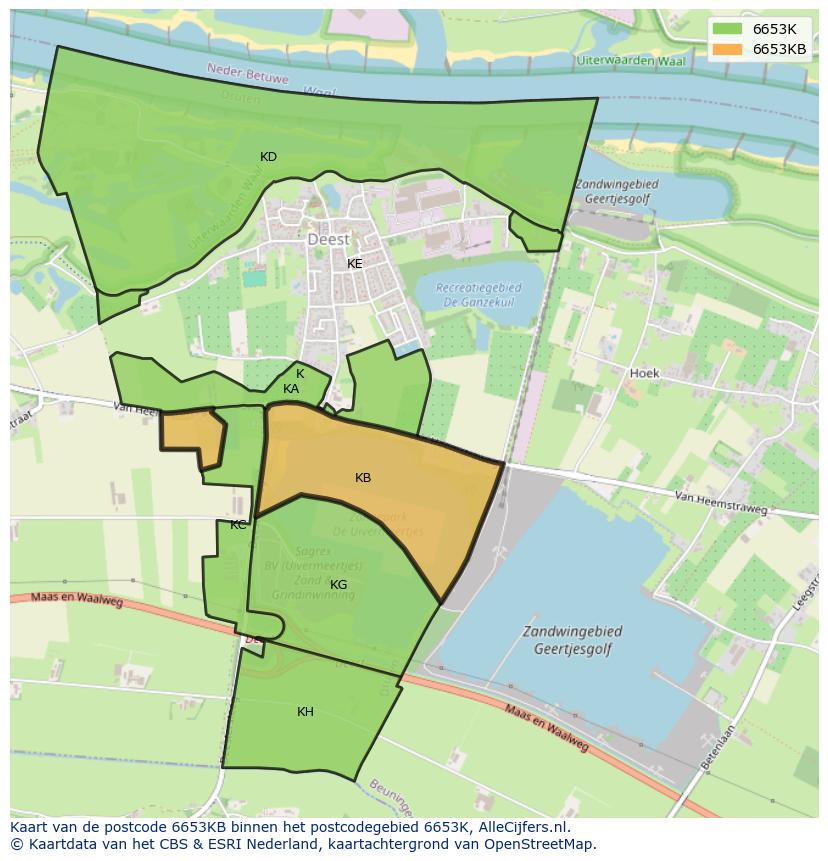 Afbeelding van het postcodegebied 6653 KB op de kaart.