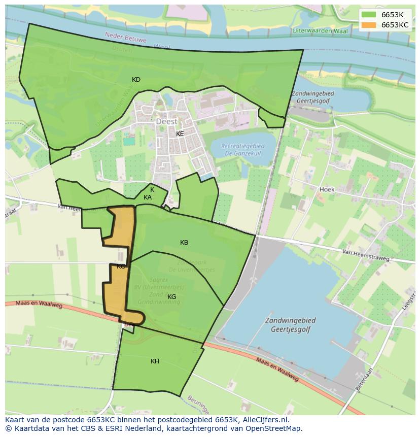 Afbeelding van het postcodegebied 6653 KC op de kaart.