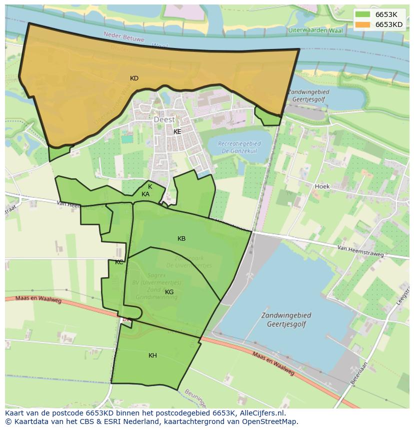 Afbeelding van het postcodegebied 6653 KD op de kaart.