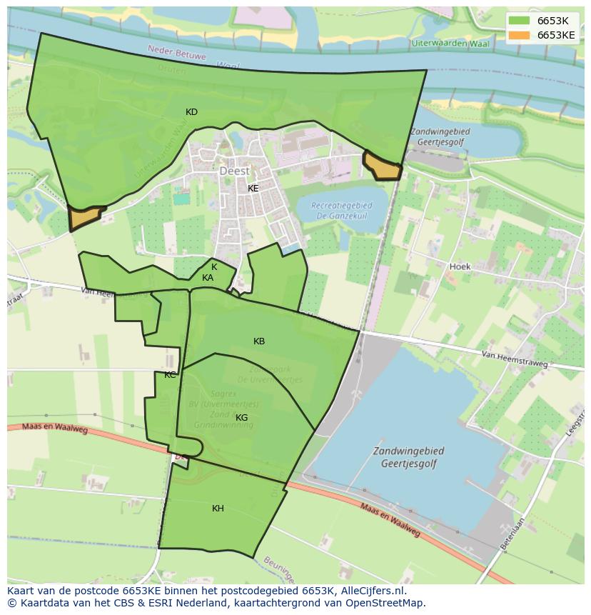 Afbeelding van het postcodegebied 6653 KE op de kaart.