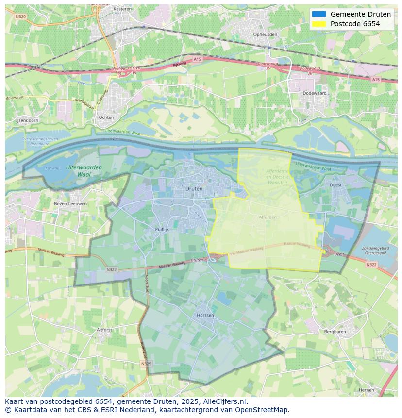 Afbeelding van het postcodegebied 6654 op de kaart.