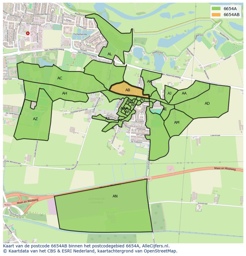 Afbeelding van het postcodegebied 6654 AB op de kaart.