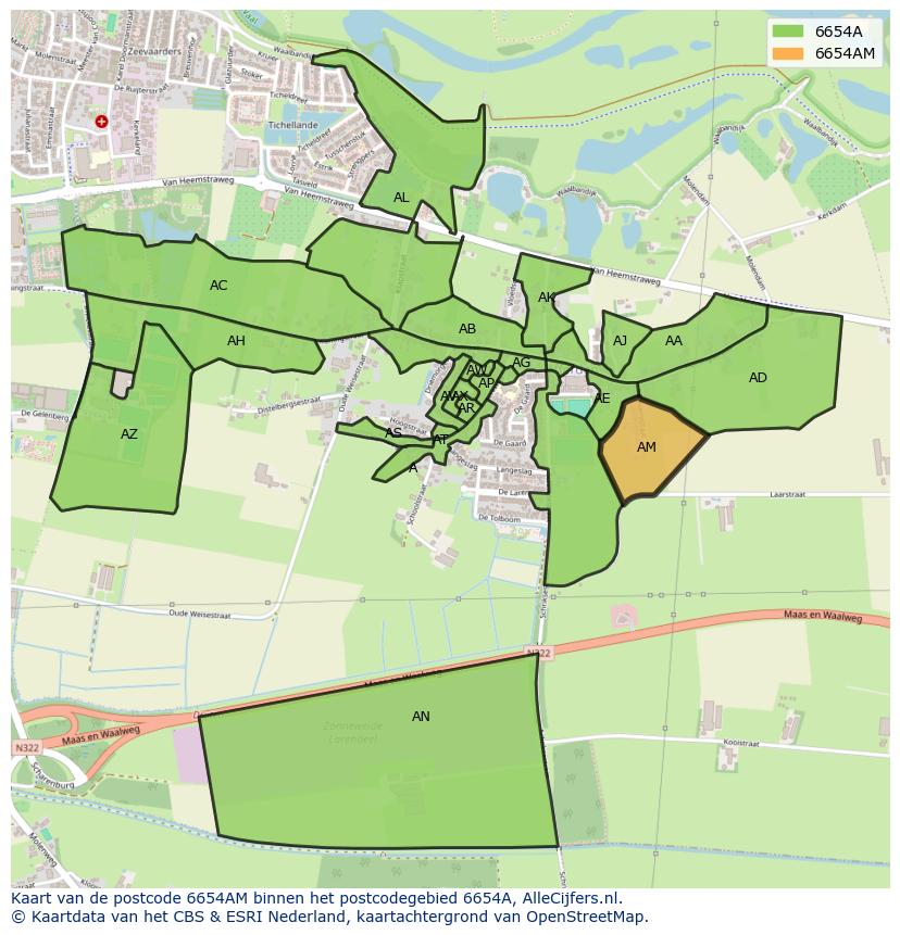 Afbeelding van het postcodegebied 6654 AM op de kaart.