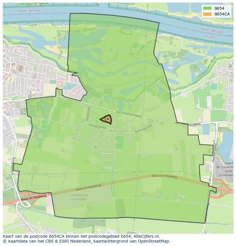 Afbeelding van het postcodegebied 6654 CA op de kaart.