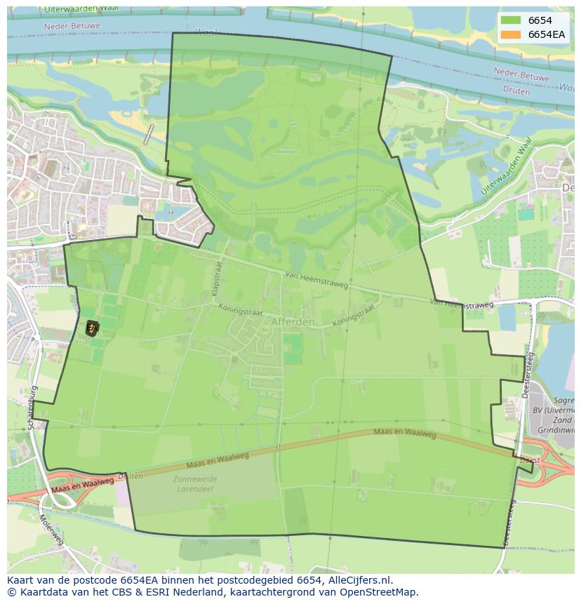 Afbeelding van het postcodegebied 6654 EA op de kaart.