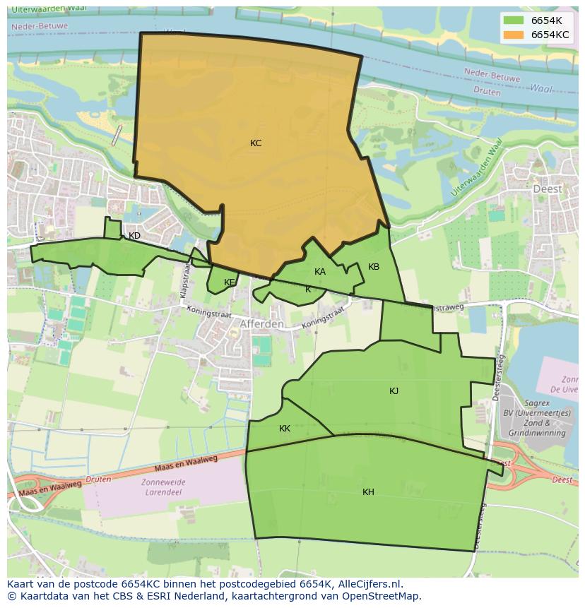Afbeelding van het postcodegebied 6654 KC op de kaart.