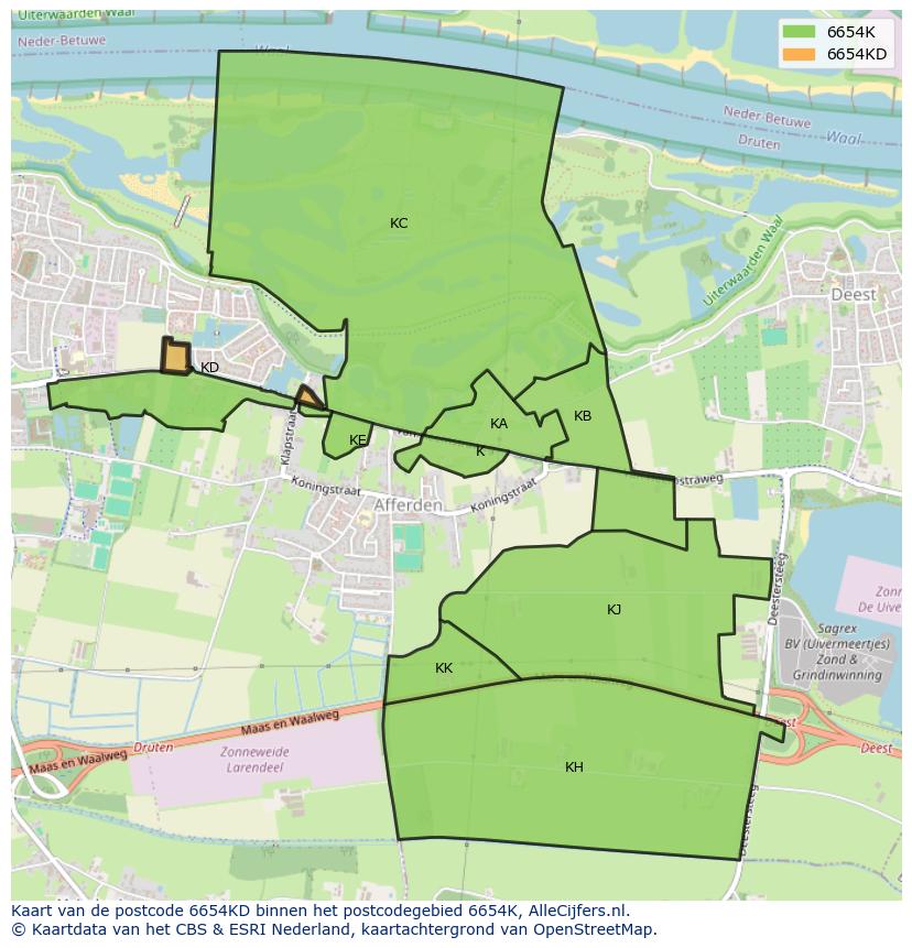 Afbeelding van het postcodegebied 6654 KD op de kaart.