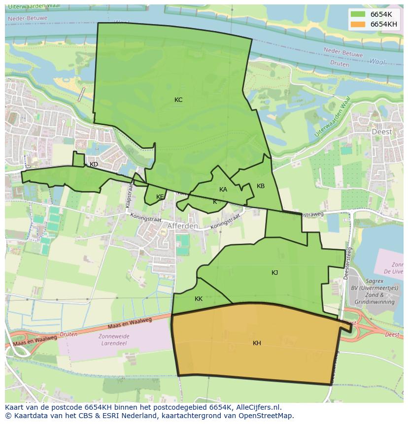 Afbeelding van het postcodegebied 6654 KH op de kaart.