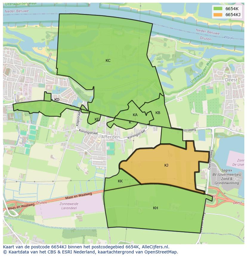 Afbeelding van het postcodegebied 6654 KJ op de kaart.
