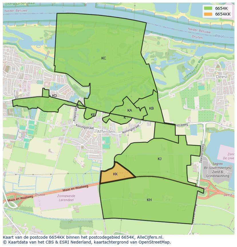 Afbeelding van het postcodegebied 6654 KK op de kaart.