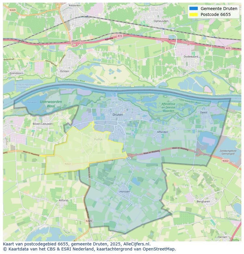 Afbeelding van het postcodegebied 6655 op de kaart.