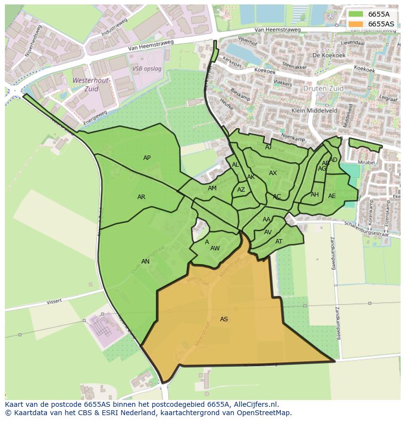 Afbeelding van het postcodegebied 6655 AS op de kaart.