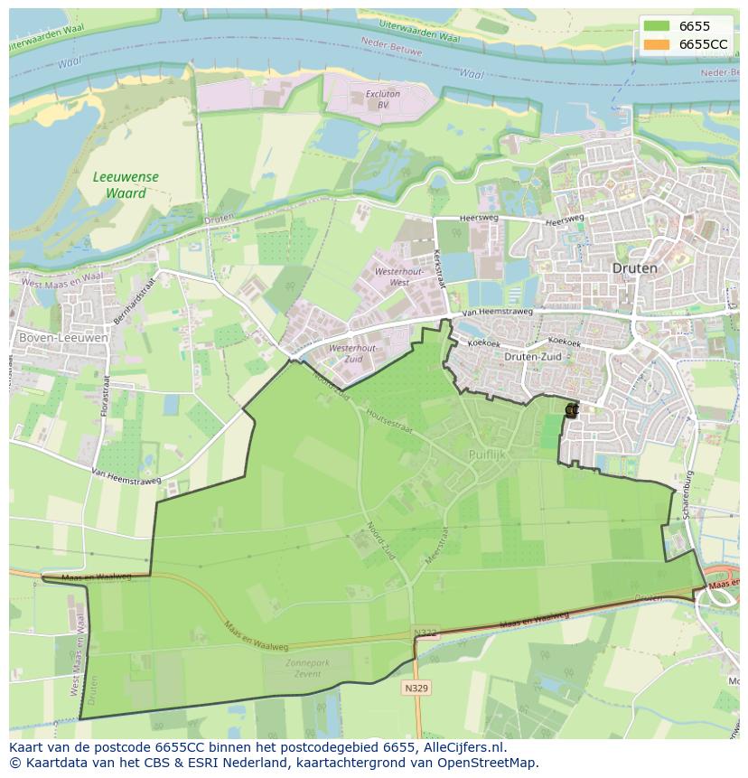 Afbeelding van het postcodegebied 6655 CC op de kaart.