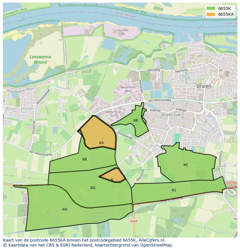 Afbeelding van het postcodegebied 6655 KA op de kaart.