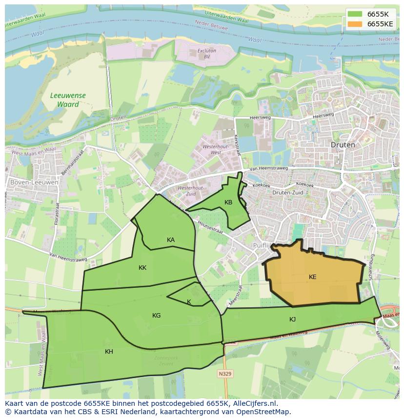 Afbeelding van het postcodegebied 6655 KE op de kaart.
