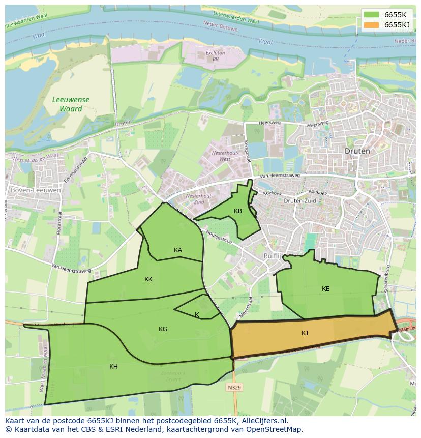 Afbeelding van het postcodegebied 6655 KJ op de kaart.