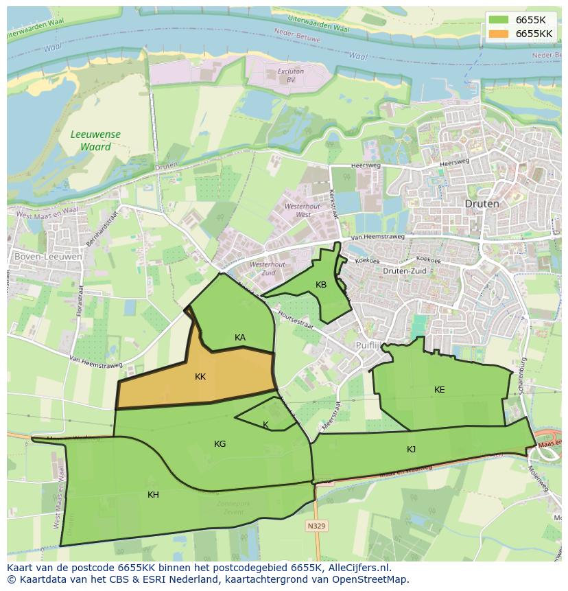 Afbeelding van het postcodegebied 6655 KK op de kaart.