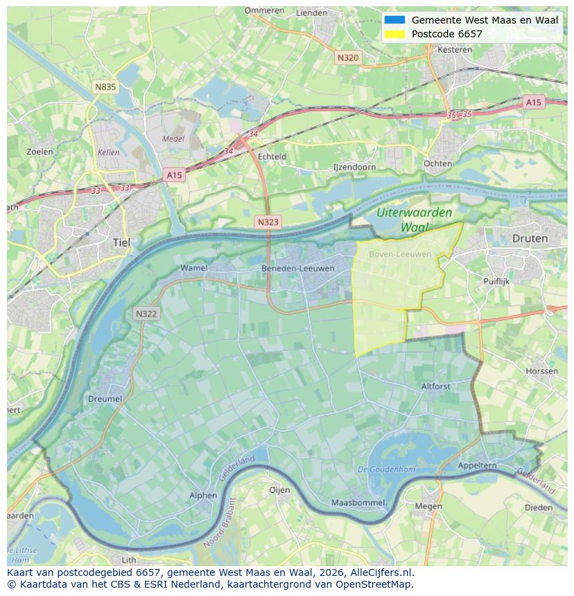 Afbeelding van het postcodegebied 6657 op de kaart.