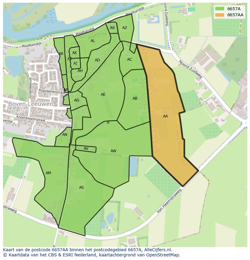Afbeelding van het postcodegebied 6657 AA op de kaart.