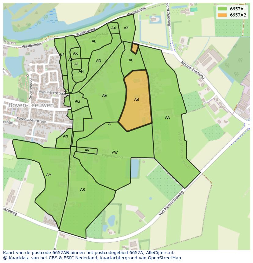 Afbeelding van het postcodegebied 6657 AB op de kaart.