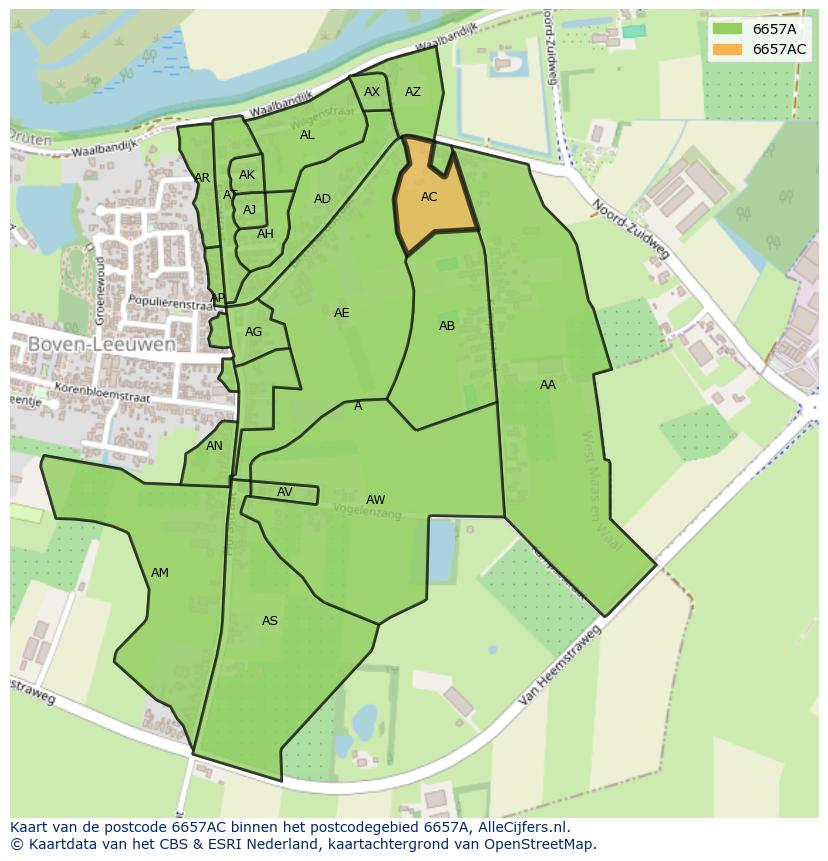 Afbeelding van het postcodegebied 6657 AC op de kaart.